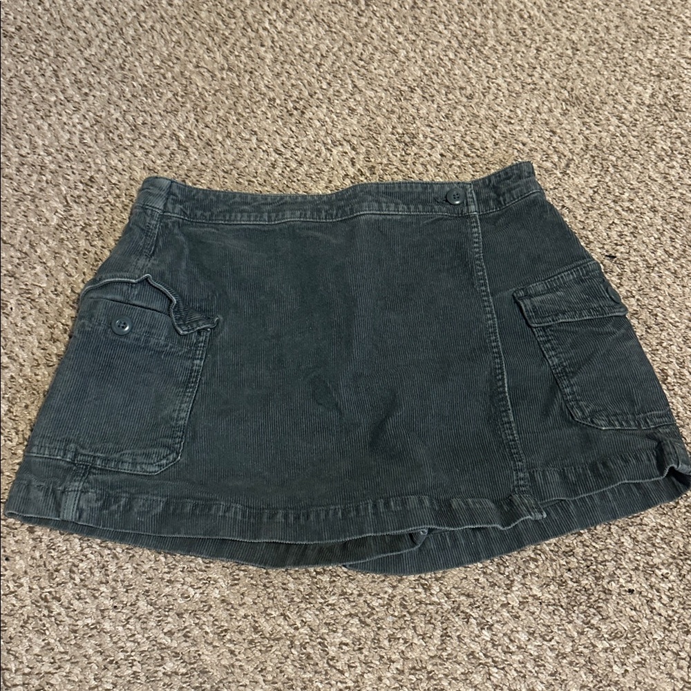 Dark Gray/Green Denim Mini Skirt with Pockets